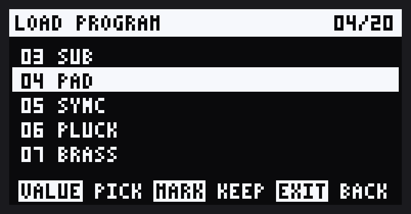 LOAD PROGRAM with PAD picked, 4 of 20