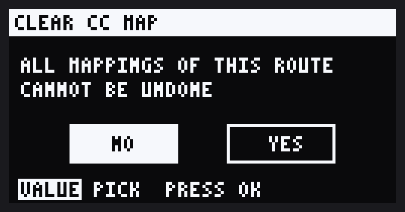 CLEAR CC MAP? with NO and YES